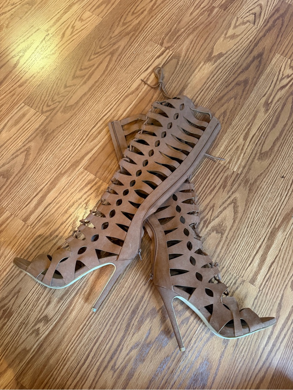 Women's Brown Cutout Lace-Up Stiletto Heels